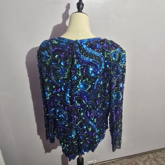 Vintage laurence kazar long sleeve sequin top plus size 1x - Picture 4 of 5